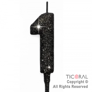 VELA NUMERAL CHICO 5.5 CM CON GIBRE NEGRO NUMERO 1 x 1